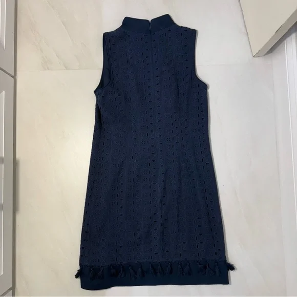 Eliza J Navy Eyelet Sleeveless Dress • Size 2 • Ruffle Hem - Picture 4 of 8